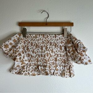 Girl & The Sun Floral Off-Shoulder Top - Brown and White New Women’s Large
